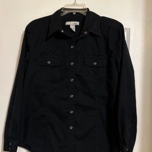 Chico's Sz 2 Black No Iron with Black Snaps, Excellent Cond.